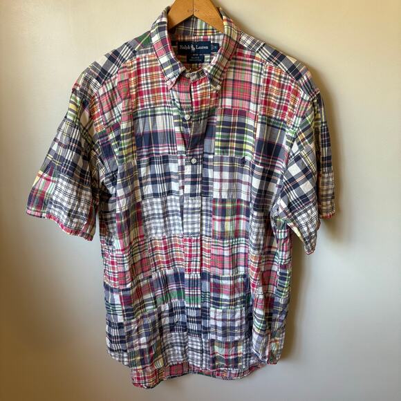 Polo Ralph Lauren Patchwork Madras Short Sleeve Button Down Blake Shirt - Picture 2 of 4